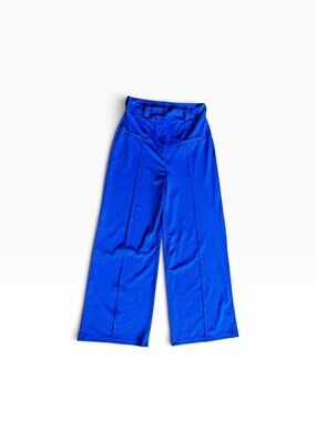 Women's High-Waisted Royal Blue Wide-Leg Trousers
